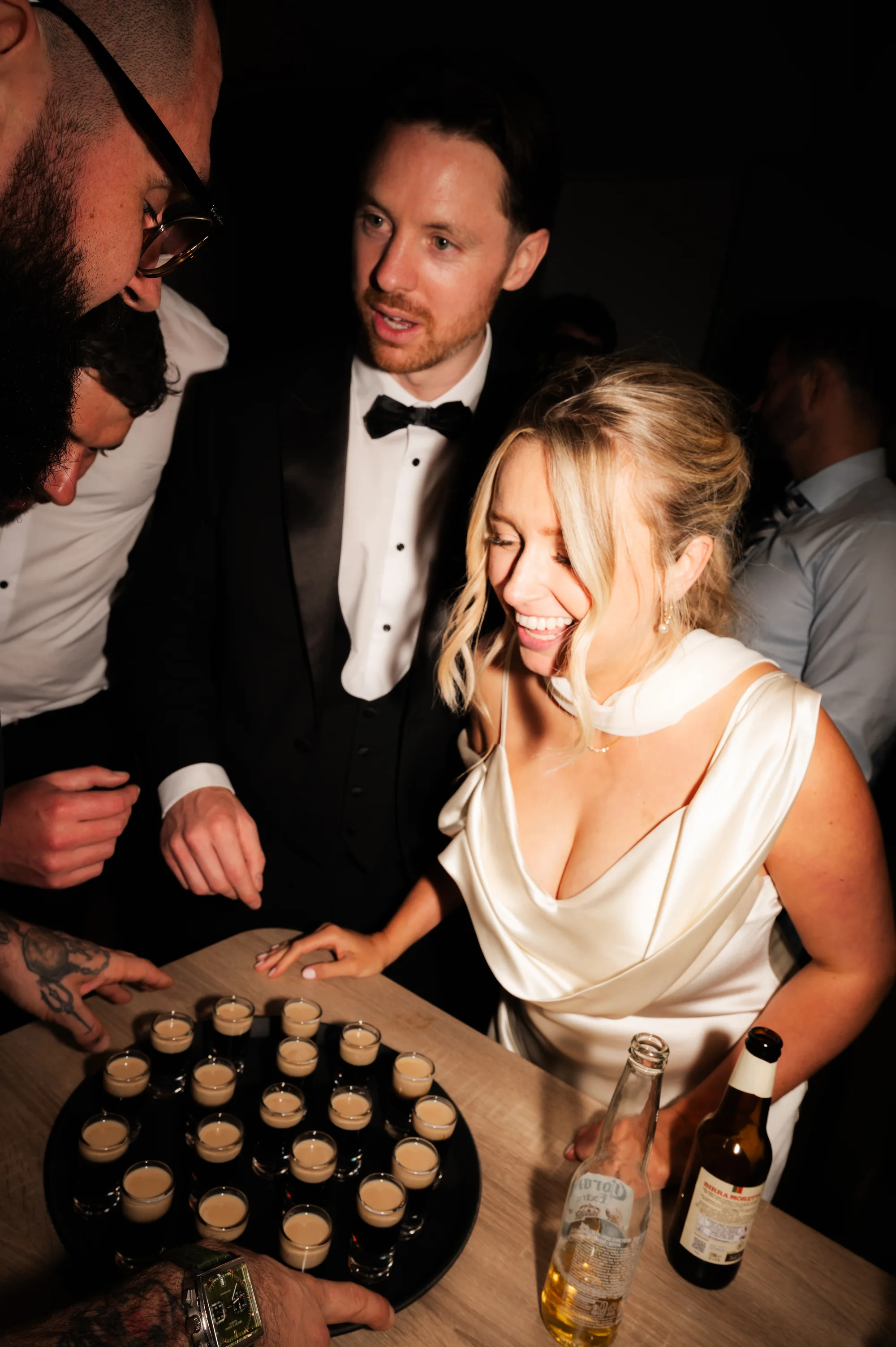 Claudia and Andy with a tray of Baby Guinness shots